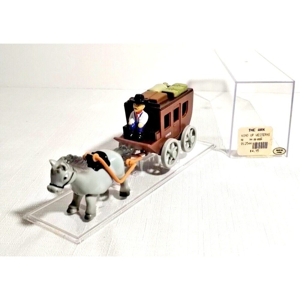 Windup toy horse drawn wagon by HANS Original Acrylic Box Works Great See Video